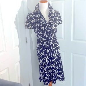 Vintage Ralph Lauren 100% silk dress, S size hardly worn dark navy / white.